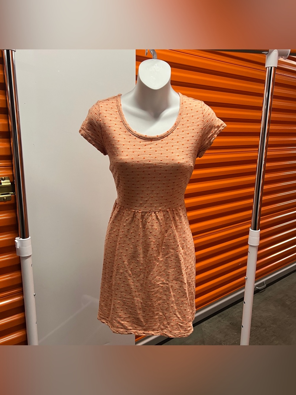 Maison Jules Peach Scoop-Neck Polkadot Dress